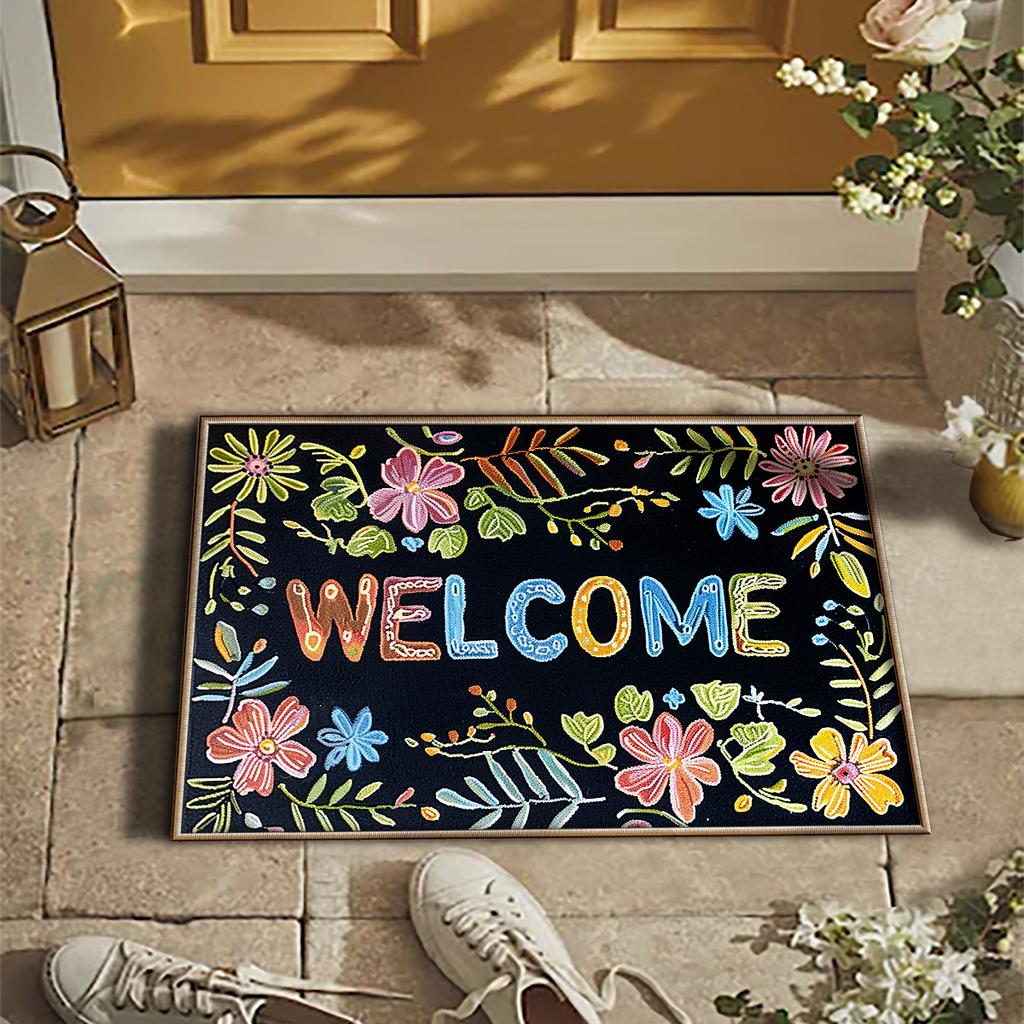 Floral Welcome Entrance Doormat Outdoor Front Door Mat Room Rugs Hallway Floor Foot Bath Mat Washable