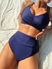 European and American solid color high waist split swimsuit women's cross chest wrap shoulder straps slim vacation beach bikini suit