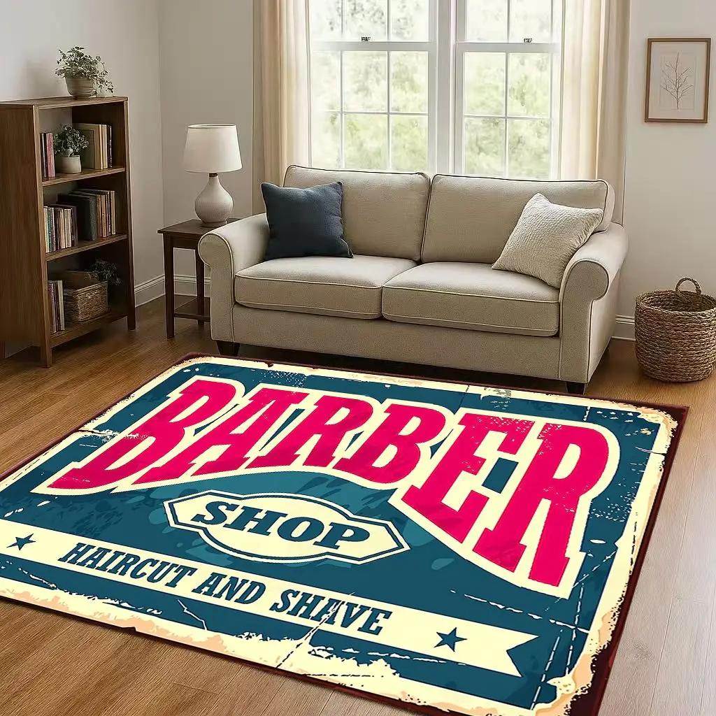 2026 New Retro Barber Shop Symbol Sign Living Room Non Slip Area Rug Carpet for Bedroom Playroom Sofa,Home Decor Doormat Gift