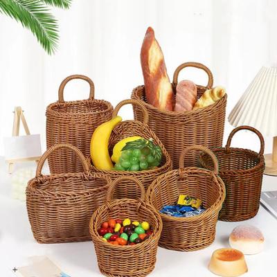 Woven Basket with Handle Rustic Storage Basket Wall Hanging Basket for Fruits Vegetables Snacks Home Farmhouse Kitchen Bathroom Bedroom Storage