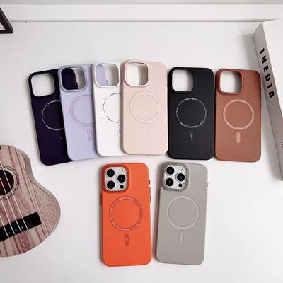 Magnetic Suction Suitable for Iphone16promax Leather Pattern Mobile Phone Case Apple 15 Metal Lens 14 Advanced Sense Protection Case