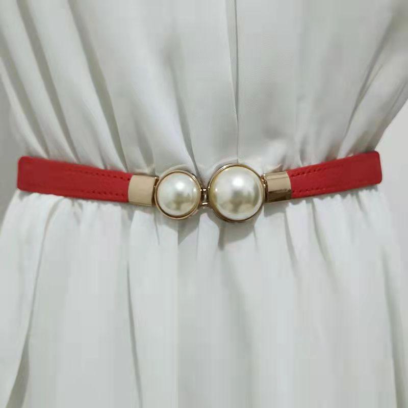 New Creative Pearl Buckle Elastic Elastic Waist Tightening Waist Seal European and American Style Dress Belt