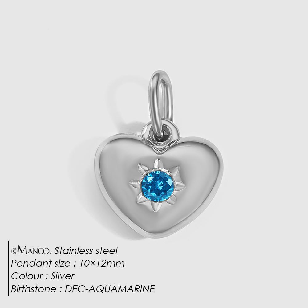 eManco Stainless Steel Heart Charm Valentine's Day Charms Multicolor Birthstone Pendants for Girl Sweet Jewelry Making