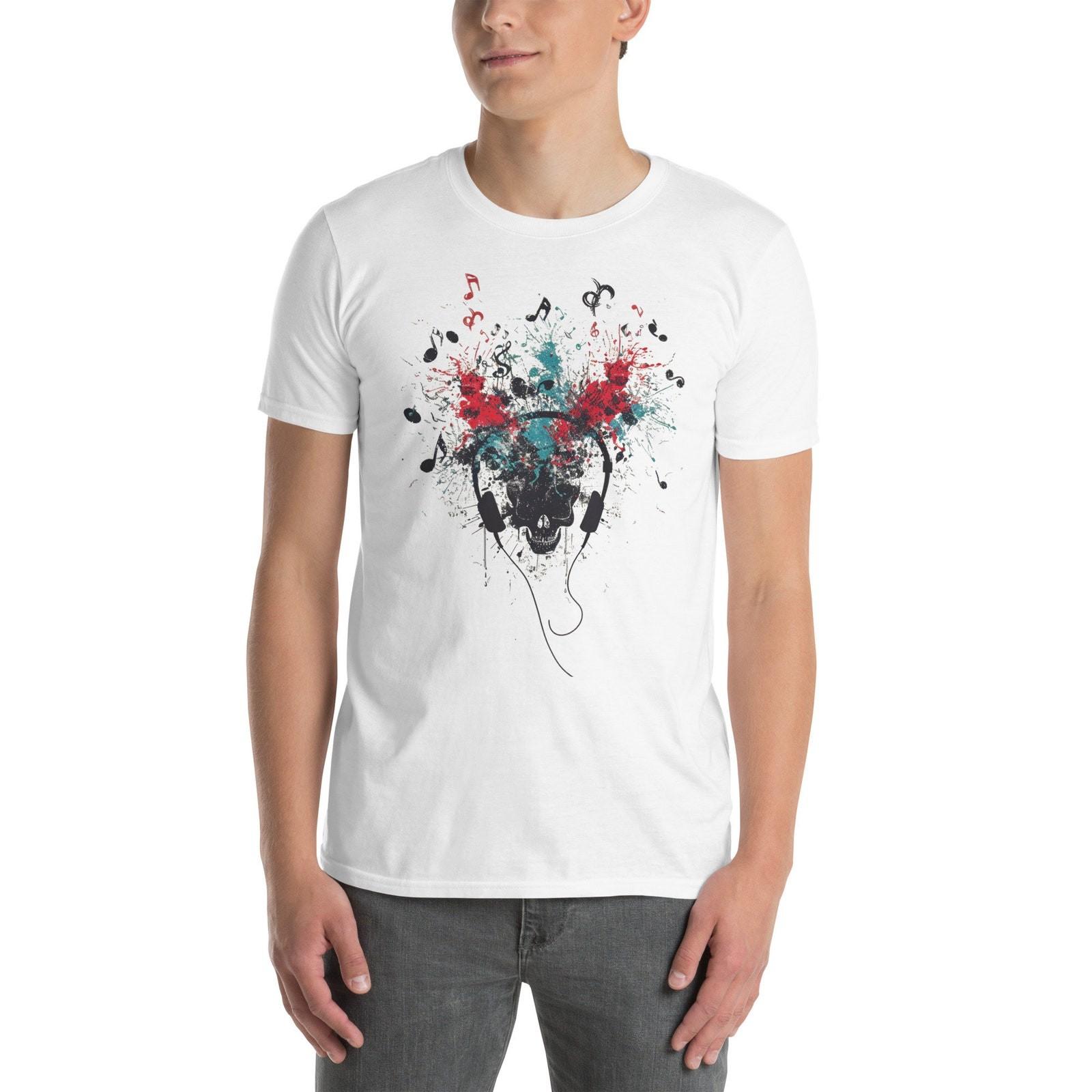 Headphone Skull Music Burst Graphic T-Shirt - Artistic Music Lover s Tee - #32 S