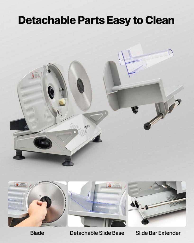 Meat Slicer, 150W Electric Deli Slicer Machine with 170 Mm Sharp Blade, Home Meat-Slicer with 65-90 RPM Slicing Speed, 0-15 Mm Adjustable Thickness,