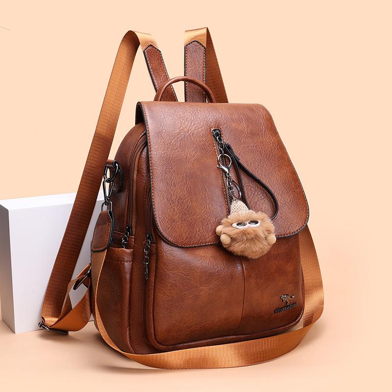 Schoolbag Retro Soft Leather Backpack for Women, 1011 New High-end Casual Commuting Large-capacity Travel Backpack and School Bag