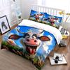 Cartoon Cow in Flower Field Bedding Duvet Cover Set  (1*Duvet Cover 2*Pillowcases, without duvet insert)