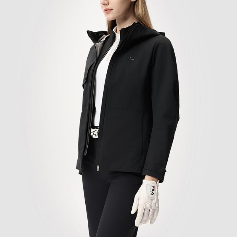 FILA Golf Series Comfortable Warm Waterproof Breathable Hooded Fleece Jacket Women Jackets Deep-Black A11W515701F-BK