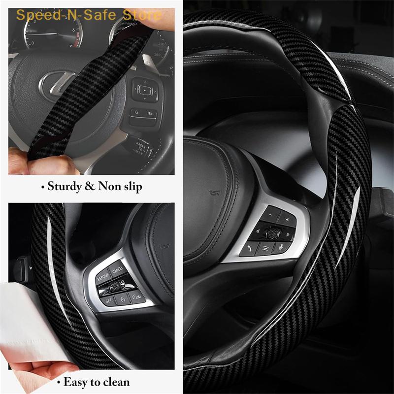 3-piece 38cm Carbon Fiber Steering Wheel Cover For Cars – Non-slip And Protective Design With A Segmented Style That Fits Most V
