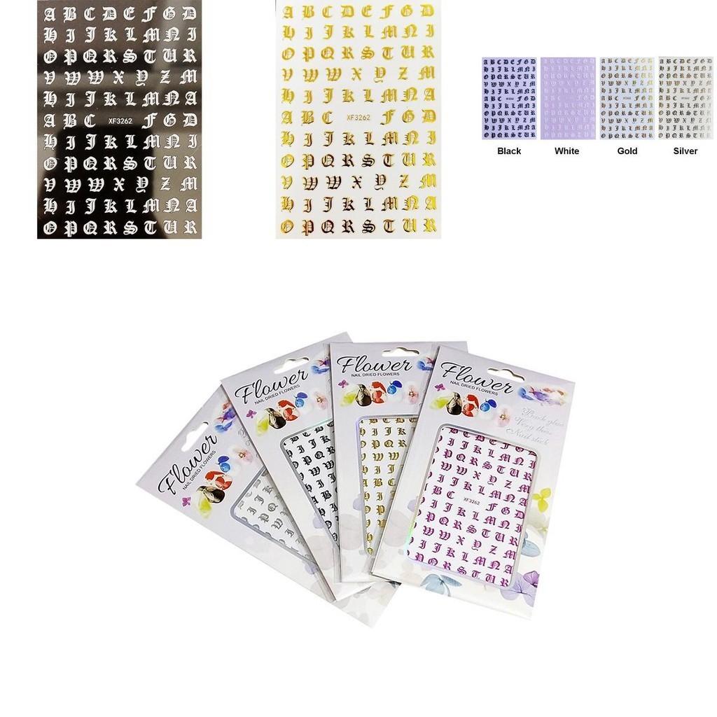 Fashionable 3d Nail Art Stickers With Latin Roman And English Alphabet Letter Designs