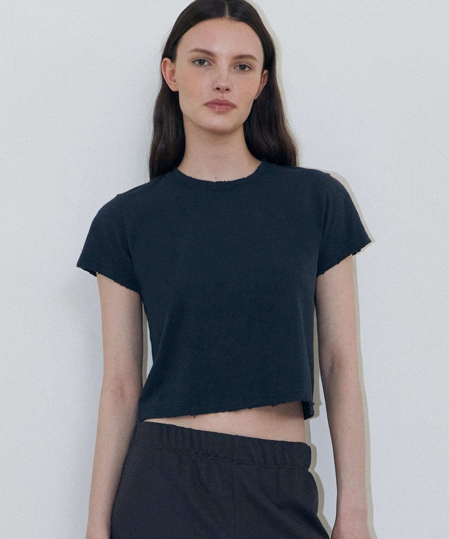 Lady Volume Distressed Washed T-Shirt (Navy) Navy/S