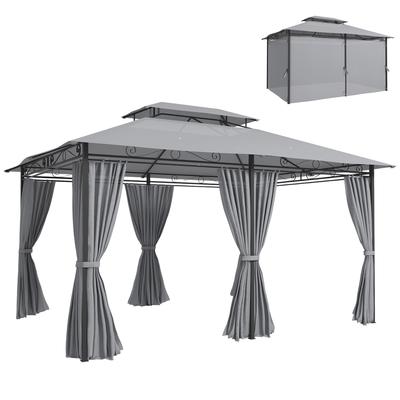 Gartenlaube, Outdoor-Pavillon mit Vorhängen, Belüftetes Dach, Dunkelgrau