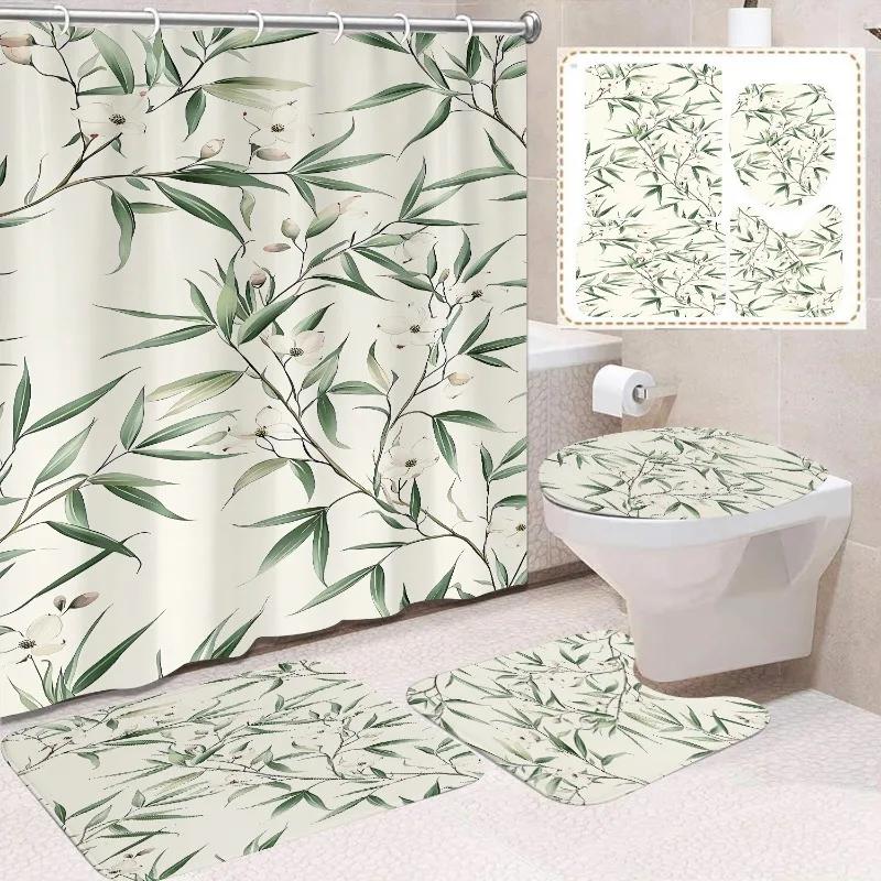 1/4 Stuks Waterdicht en schimmelbestendig Douchegordijn Luxe met Haak Douchegordijn met antislip mat U-vormige mat toiletdekselhoes
