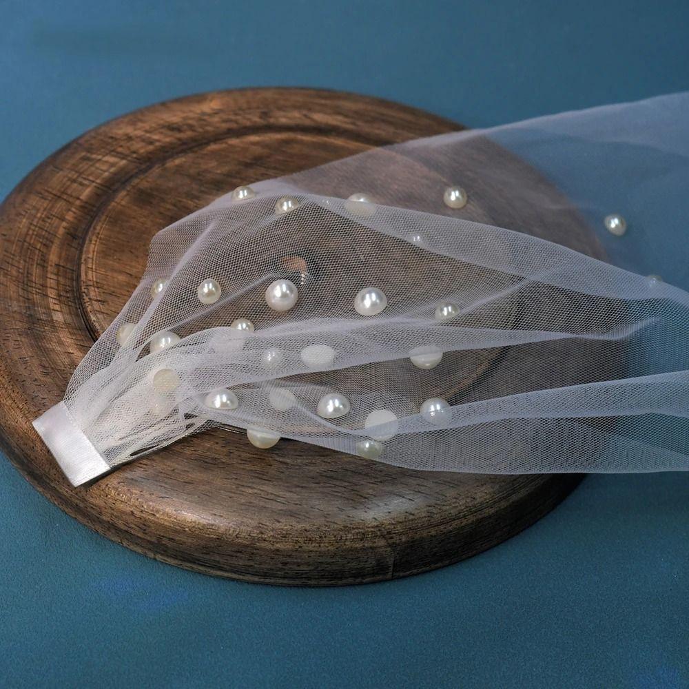 Soft Tulle Blusher Veil Handmade Pearls Side Comb Veil Lightweight Bridal Veil  Bridal Shower