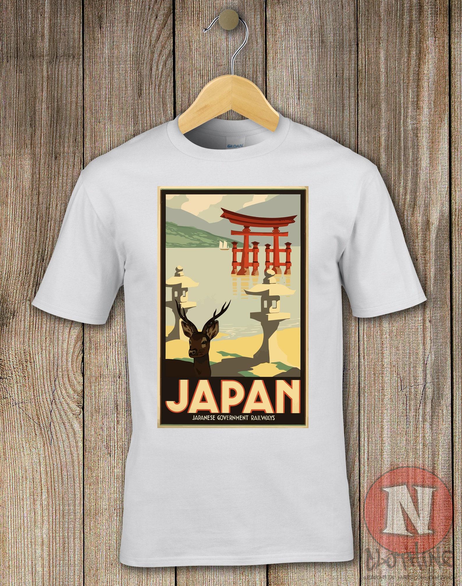 Japan travel poster T-Shirt. Authentic 1930 s Japanese government railways artwork 3XL