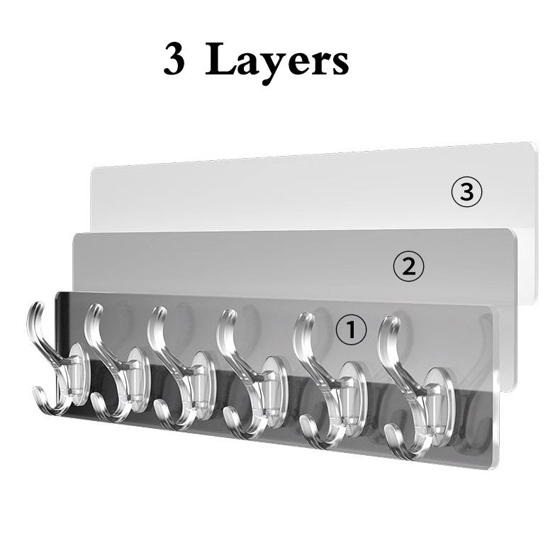 6 Row Multipurpose Hooks Nail-free Transparent Holder Strong Self Adhesive Wall Hook Kitchen Bathroom Traceless Hanger Stickers