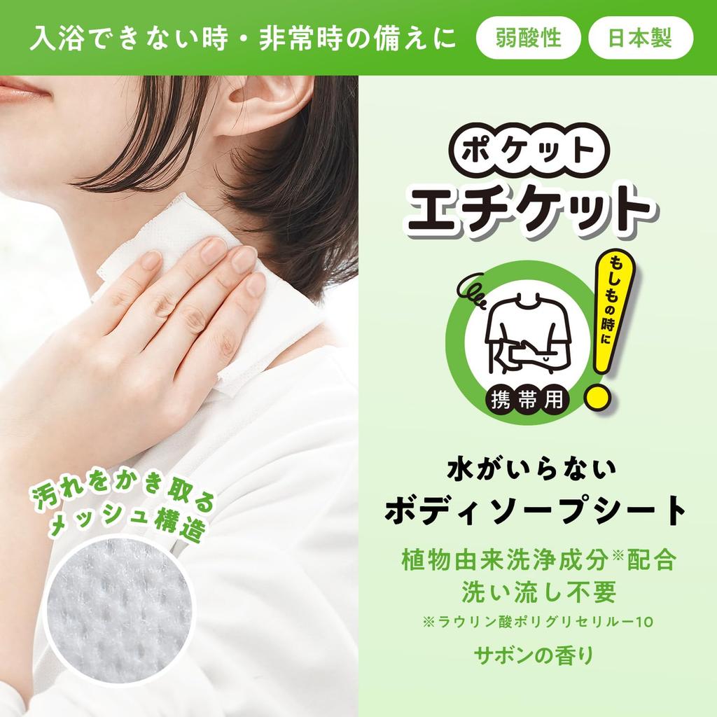 LEC Pocket Etiquette Portable Shower Sheets with Body 10 Sheets x 6 Made in Japan For and Illnesses Contains Cleansing Ingredients Mildly Acidic No