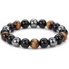 Black Hematite Obsidian Tiger's Eye Silver Bracelet - Adult - Woman