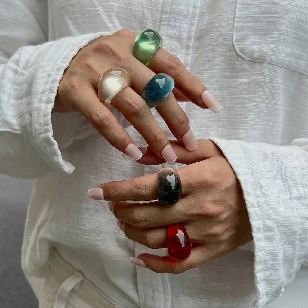 SHIXIN 5 Styles Trendy Smooth Surface Resin Acrylic Chunky Rings for Women Boho Retro Irregular Curved Finger Rings Jewelry Gift