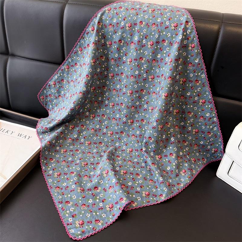 Simulated Silk Countryside Small Floral Square Scarf Women's Spring Summer Versatile Decoration Headscarf Korean Version Photography