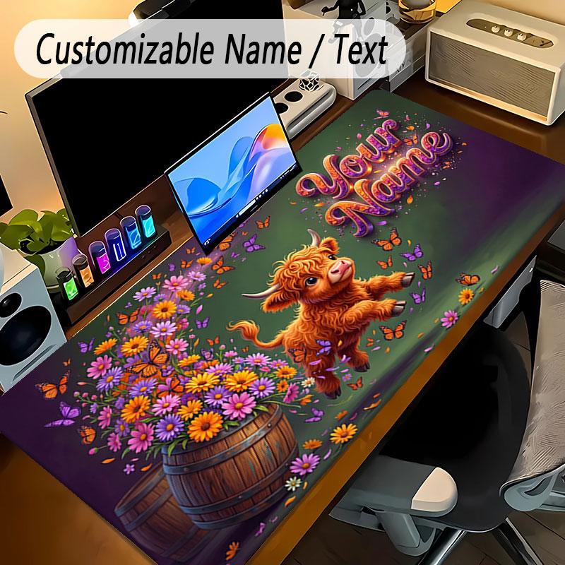Mouse Pad Personalizado Tema Jardim Florido Texto com Nome Personalizado Base Antiderrapante Para Laptop Mesa de Escritório