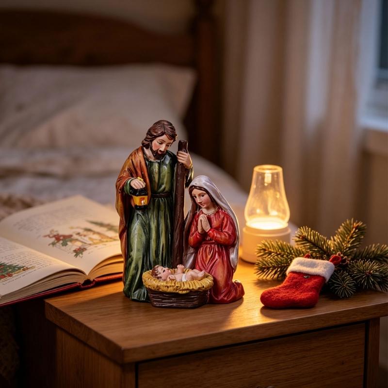 Tabletop Christmas Nativity Scene Decors, Hand-Painted Resin Holy Family Figurine for Christian Religious Mantels Shelf Church Holiday Display
