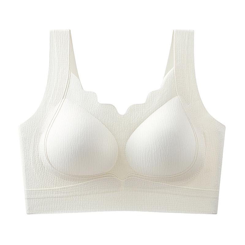 Brown Seamless Wireless Bra with Scalloped Neckline and Wide Comfort Straps