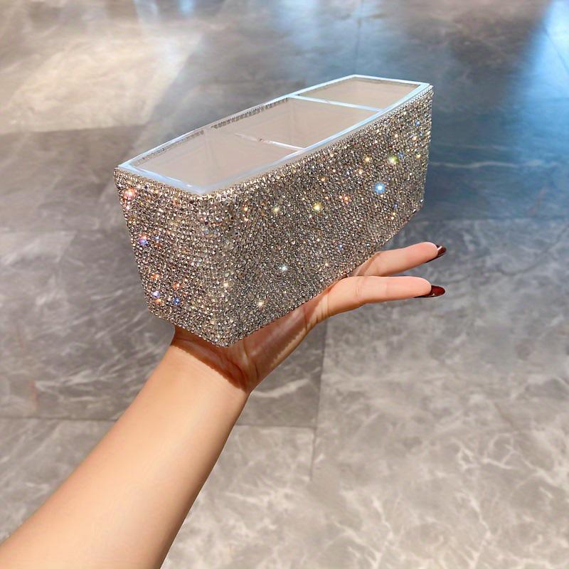 Diamond-Inlaid Luxury Rectangular Cosmetic Storage & Lipstick Organizer