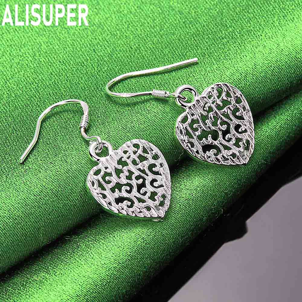 925 Sterling Silber Hohl Herz-förmigen Anhänger Piercing Ohrringe Mode Charme Hochzeit Schmuck