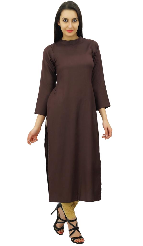 Bimba Women Full Sleeve Straight Kurta Ethnic Rayon Kurti Plain Long Tunic