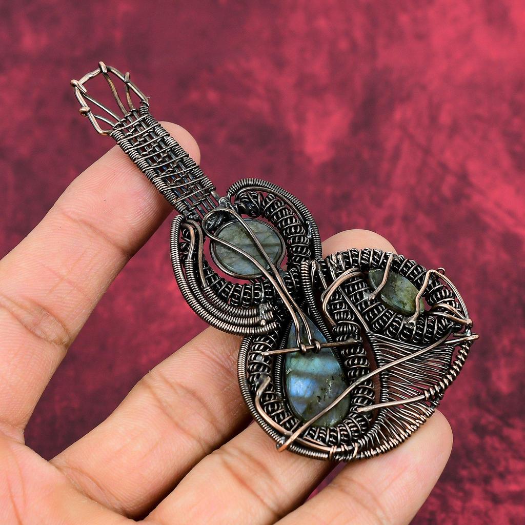 Labradorite Pendant Copper Wire Wrapped Pendant Handmade Jewelry Real Gemstone Pendant Guitar Pendant Antique Copper Jewelry Gifts For Wife