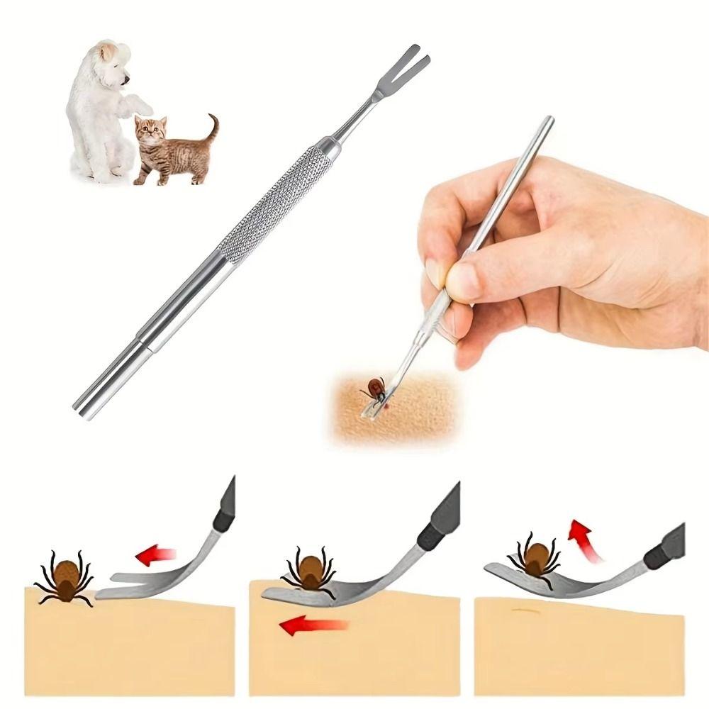3Pcs/Set Stainless Steel Tick Removal Tool Tick Fork Double Headed Clamp Professional Tick Tweezers Portable Bend Clamp