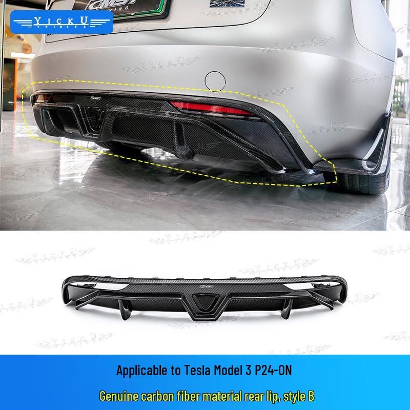 Upgrade your Tesla Model 3 P with CMST carbon fiber front lip with lights, rear lip, air intakes, and side skirts.