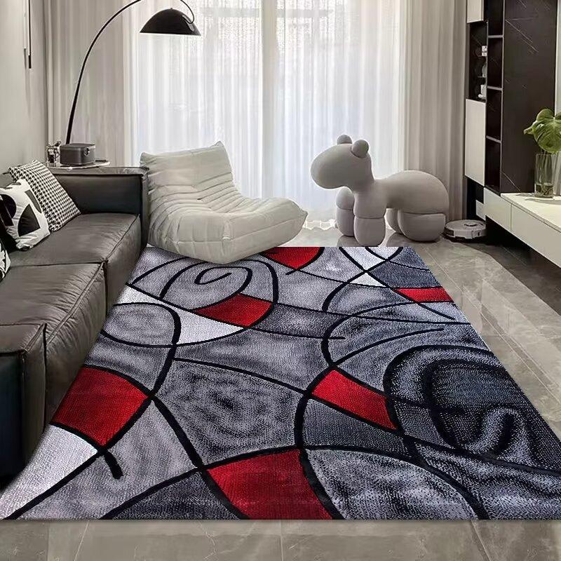 Light Luxury Abstract Living Room Crystal Velvet Carpet, Large Area Bedroom Full Of Floor Mats, Living Room Sand Coffee Table Carpet