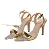 Ladies Heels Foreign Trade New Temperament Rhinestone High Heels Sandals Women's Buckle Pointed Stiletto Fashion Shoes