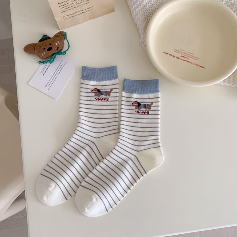 Dachshund Socks for Women, Spring, Autumn and Winter, Cat Mid-calf Socks, Cartoon Cute School Style, Versatile Bear Long Socks
