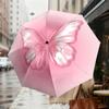 1pc Butterfly Pink Automatic Folding Umbrella 8 Rib Iron Frame,  Suitable for Travel, Daily Use, Birthday, Women & Men Gift c1231041