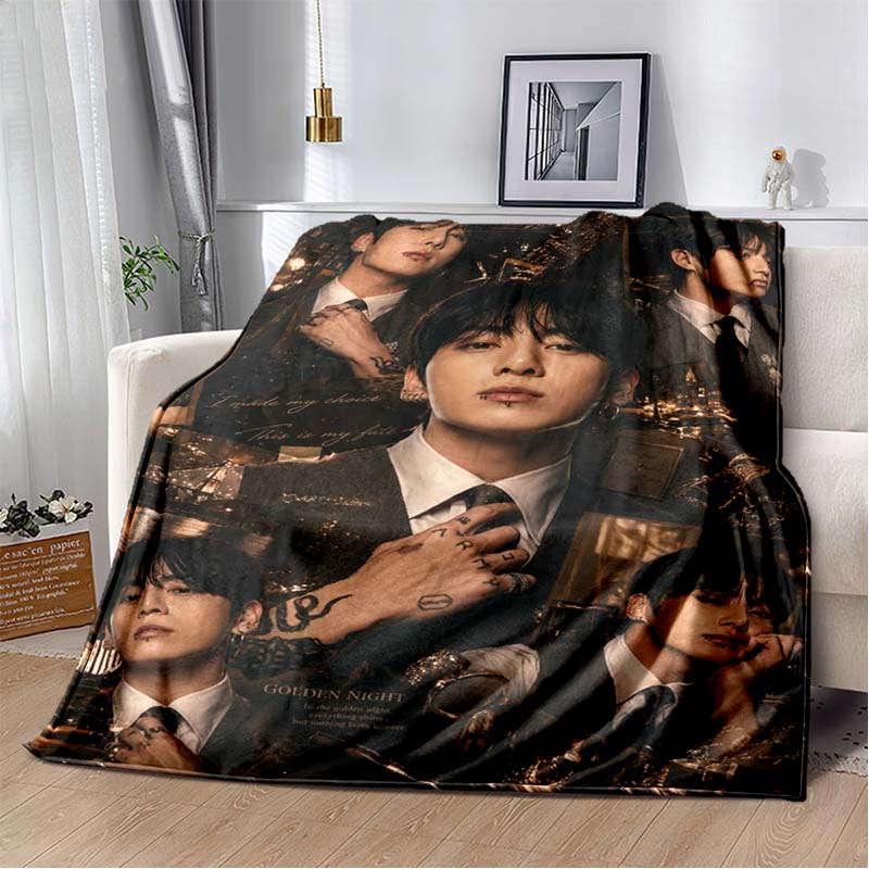 BTS Jungkook Black White Stage Collage Flannel Throw Blanket Soft Warm Sofa Bed Cover For Kpop ARMY Fans Bedroom Decor Gift