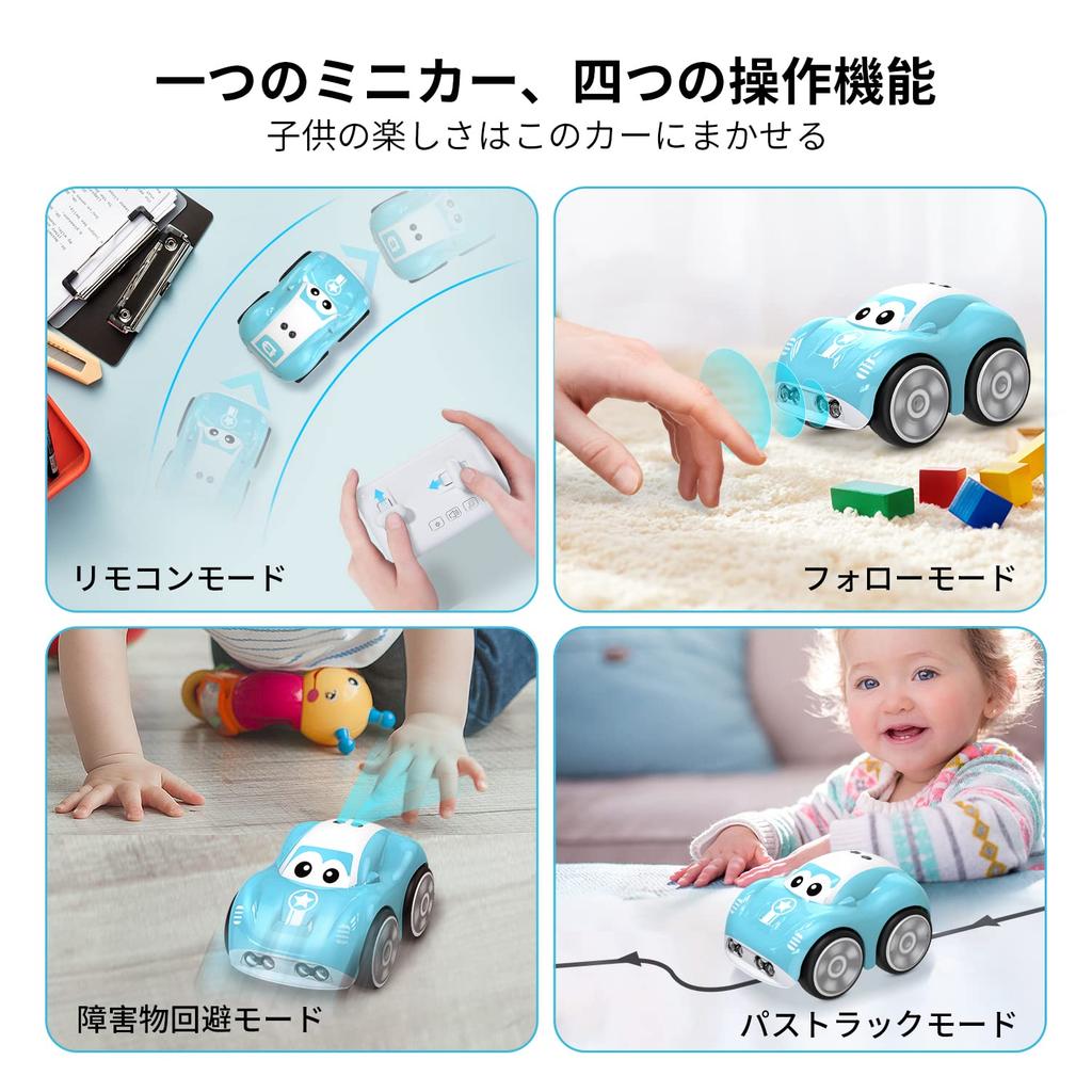 DEERC Remote Control Car for Remote Control Toy with Follow Obstacle Path Dog and Cat Pet for Elementary and Middle School Blue Kids, Mode, Avoidance,