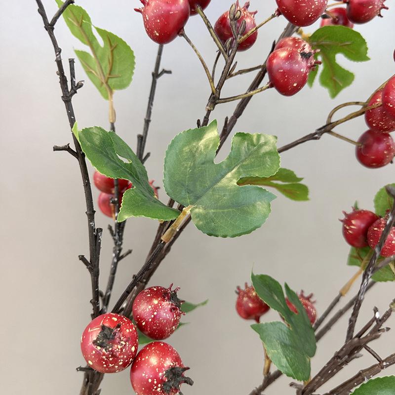 Large Simulation Hawthorn Branch with Single Stem and Fruit for Vase Decoration and Floral Art Props