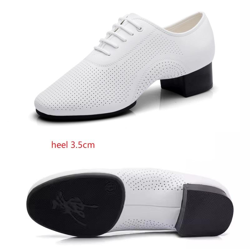 Scarpe da Uomo in Pelle Bianca Perforate Moderne per Ballo da Sala Fondo a Due Punti Scarpe da Ballo Latino Sneakers per Square Dance