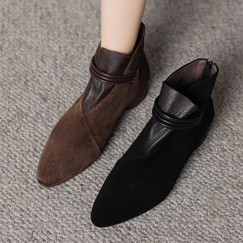 Fashion AIYUQI Women's Ankle Boots 2025 Pointed Toe Vintage Thick Heel Cow Suede Women's Short Boots Large Size Plus Suede Female Boots