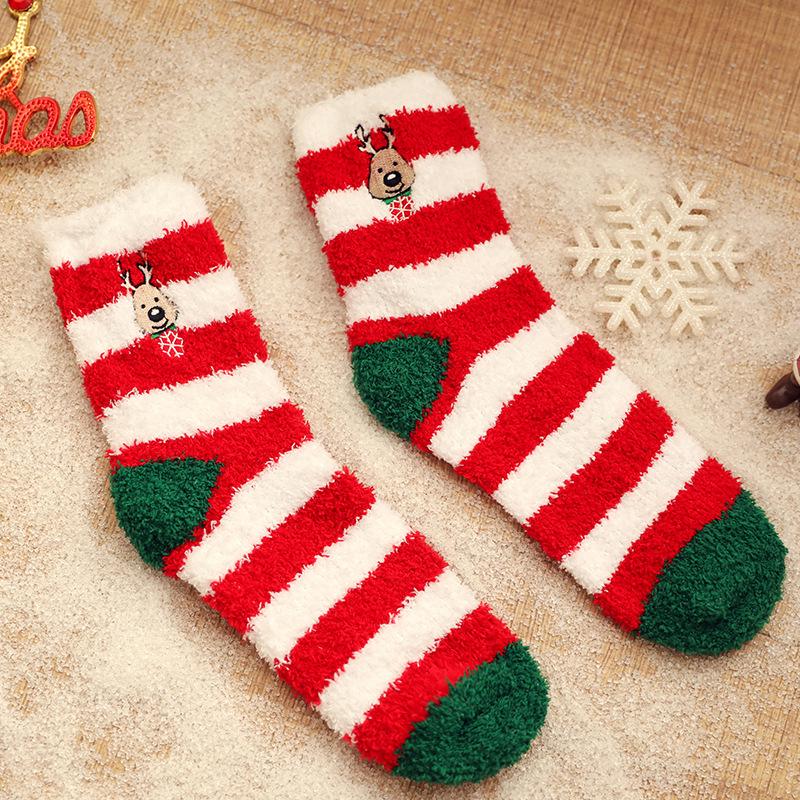 Women's Coral Fleece Mid-Calf Socks - Thickened, Half-Velvet, Winter Home & Floor Wear, Autumn/Christmas Style