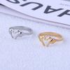 Personality Design Stainless Steel Both Hands Heart Couple Rings for Women Men Exquisite Simple Opening Finger Zircon Colorfast