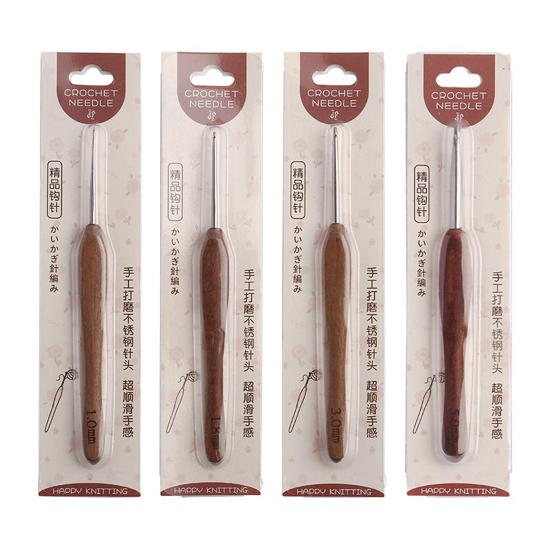 1 Pc Blood Sandalwood Handle Stainless Steel Crochet Hook Fine Hook Head Needle Yarn Doll Weaving Tool Handmade Crochet Hook