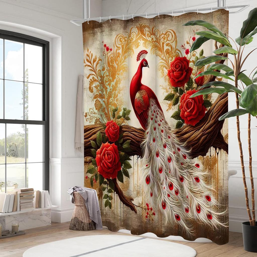 Flower and Peacock Pattern Bathing Curtain Bathroom Shower Curtain Waterproof With 12 Hooks Home Deco Free Ship