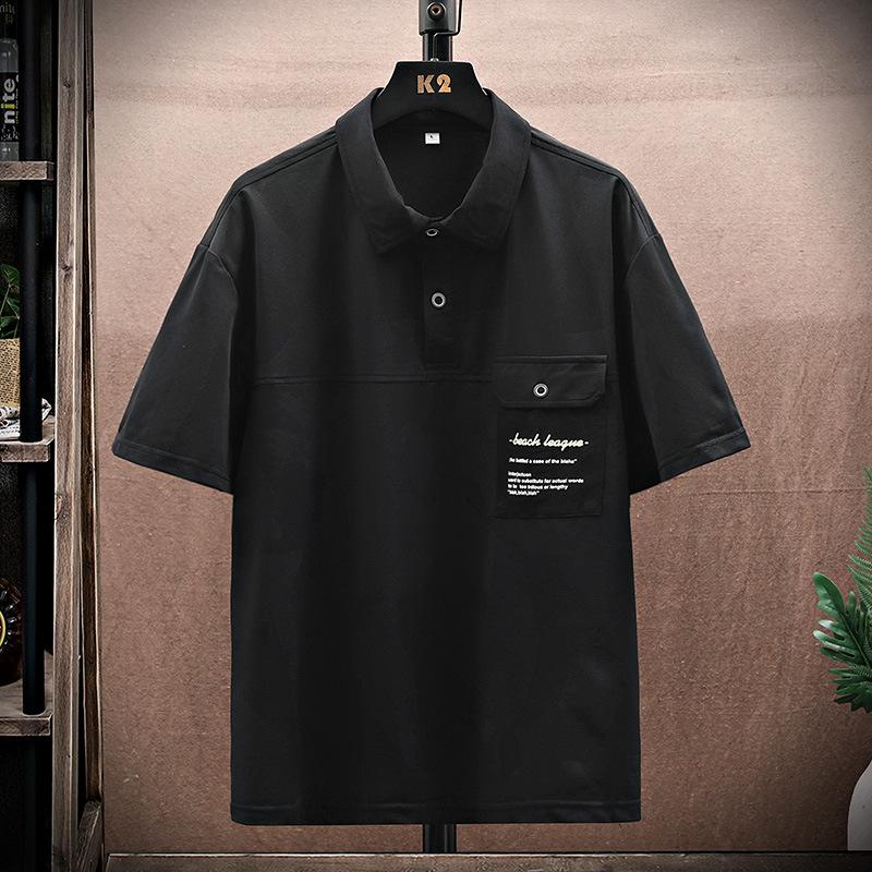 

Рубашка поло мужская с коротким рукавом, летняя, с тонкими лацканами, свободная, мужская одежда M чёрный