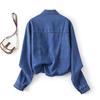 Women's New Loose Casual Long Sleeve Lapel with Short Denim Shirt