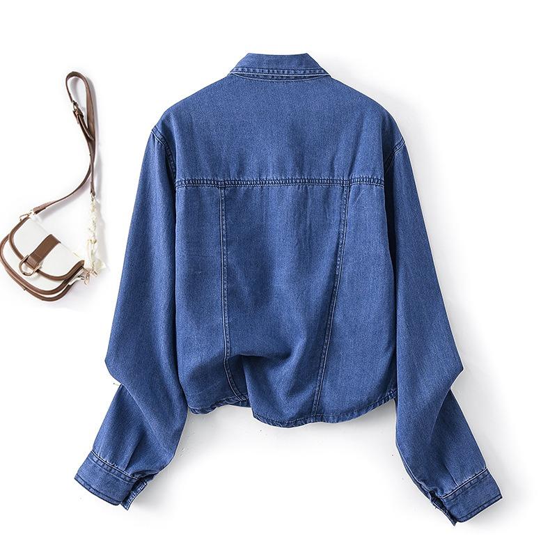 Women's New Loose Casual Long Sleeve Lapel with Short Denim Shirt