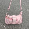 Y2K Style Small Shoulder Bag with Magnetic Closure, Polyester Lining, Chain Strap, Punk-Inspired Design, Pastel Pink Color